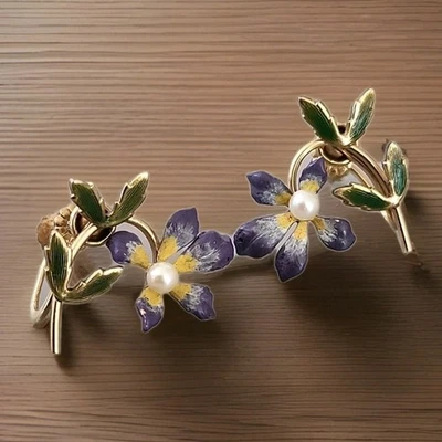 Vntg. Krementz Orchids W Leaves Earrings 14K Gold Overlay 3.7gram Pearls MintR18 - Image 1 of 4