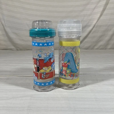 Lot Of 2 Vintage Playtex Decorated Drop In Bottles ABC Toy Box 1988 Covers - Image 1 of 4