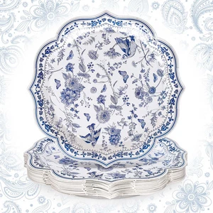 40Pcs Blue White Floral Paper Plates Chinoiserie Flowers Birds Disposable Pla... - Picture 1 of 7