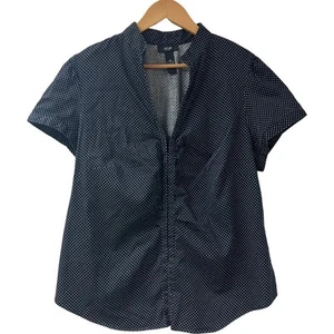 ALFANI WOMAN Blouse Polka Dot SIZE 16W Black White Capped Short Sleeve Stretch - Picture 1 of 10