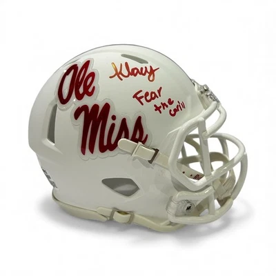 KEWAN LACY AUTOGRAPHED WHITE OLE MISS SPEED MINI HELMET JSA FEAR THE GRILL - Image 1 of 4