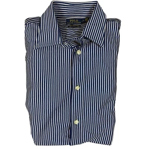 Ralph Lauren Polo Knit Dress Shirt Size Large Striped Stretchy Long Sleeve Blue - Picture 1 of 5