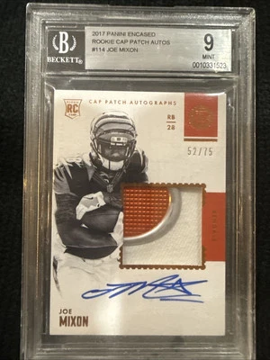 2017 Joe Mixon Panini Encased Rookie Cap Patch Auto BGS 9 / Auto 10 - Image 1 of 2