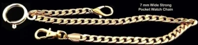 Cadena de reloj de bolsillo enchapada en oro fuerte de 5 mm de ancho con cierre de anillo de resorte y giratorio Foto 1 de 2