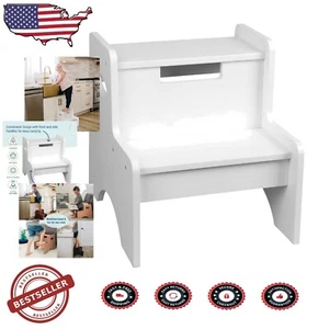 Dax Two Step Stool - Lightweight White Wooden Stool for Kids & Adults - Picture 1 of 9