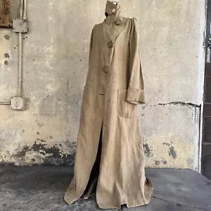 Antico cappotto da guida vittoriano pesante ecrù lino spolverino maxi abbigliamento sportivo vintage - Foto 1 di 23