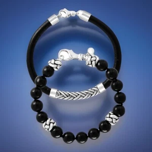 NEW! EFFY ONYX & STERLING SILVER BRACELET SET / MSRP $1,275/ FREE U.S.SHIPPING - Imagen 1 de 3