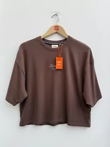 Superdry Heritage Boxy French Roast Cropped Embroidered Tee Tshirt Womens UK 10 - Picture 1 of 12