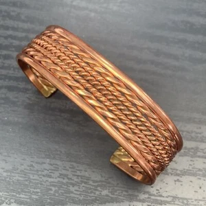 Vintage quality solid copper open back cuff bracelet triple twisted - Picture 1 of 8