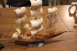 Vintage horn sailboat - larger than most at 15x12" in excellent condition! - Picture 1 of 7