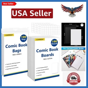 Current Comic Book Bags and Boards 100 Comic Book Sleeves and 100 Comic Book ... - Picture 1 of 9