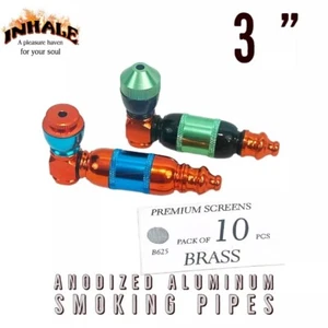 Inhale®️ 2PCS Tobacco Smoking Anodized Aluminum metal Pipe w 10 Brass screen - Picture 1 of 2