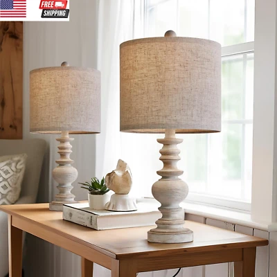 Tradition 20" Rustic Table Lamp Set of 2 for Living Room Bedroom Bedside Desk La - Image 1 of 4