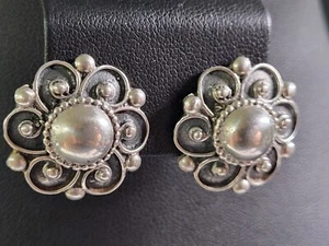 Vtg Native American Navajo Inspired Sterling Silver Clip-on Earrings RARE - Picture 1 of 7