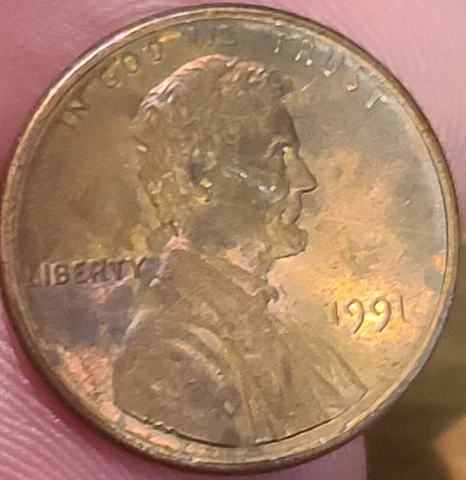 1991 Lincoln Head Memorial Penny Obverse Off Center Strike Error No Mint Mark Cover