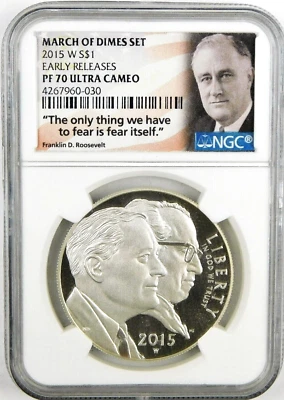 2015-W $1 March of Dimes Commemorative Silver Dollar NGC PF70 UC ER PROOF COIN - Image 1 of 2