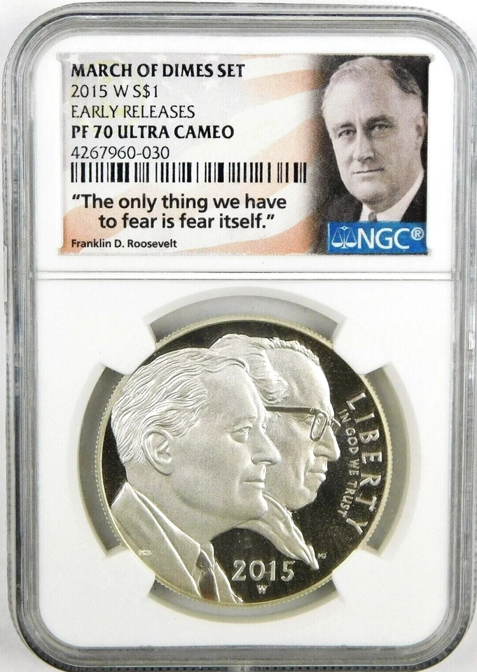 2015-W $1 March of Dimes Commemorative Silver Dollar NGC PF70 UC ER PROOF COIN - Image 1 of 2