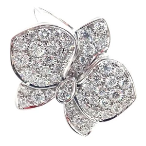 Authentic! Cartier Caresse D'orchidées Orchid Flower 18k White Gold Diamond Ring - Picture 1 of 12