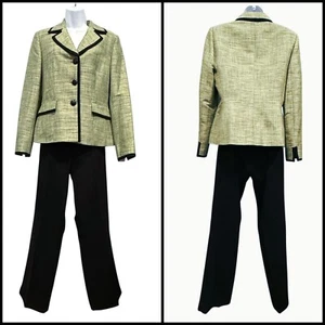 Jones New York Pant Suit Sage Green Black Trim Career Classic Office Womens 10 - Picture 1 of 14