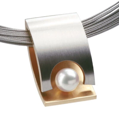 Ernstes Design Anhänger AN135 aus Edelstahl vergoldet mit Perle 8 mm mattiert - Bild 1 von 3