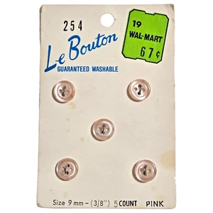 LeBouton Vintage Buttons 5 Sheer Pink 3/8" Transparent 4 Hole Size 9mm #254 - Picture 1 of 12