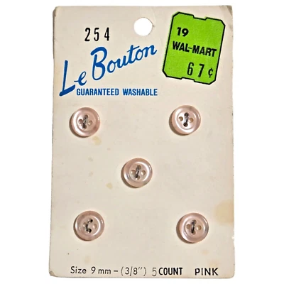 LeBouton Vintage Buttons 5 Sheer Pink 3/8" Transparent 4 Hole Size 9mm #254 - Image 1 of 4