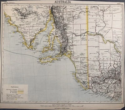 Mapa original de Australia (Nueva Gales del Sur, Australia del Sur, Adelaida) 1884-1887 Foto 1 de 2