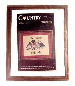 Counted Cross Stitch Kit Welcome Friends Country 8 X 10 Frame Red White Blues - Picture 1 of 8