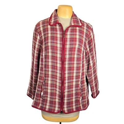 Liz & Me Womens 2X Zip Up Jacket Plaid Jacquard Colorful Knit Bohemian Cozy Fall - Image 1 of 4