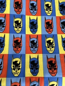 Batman Fabric Faces Blue/Orange/Yello Camelot Cottons - Picture 1 of 2