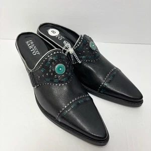 Franco Sarto Western Black and Teal Embellished Loafers Slip on Leather upper 8 - Picture 1 of 11