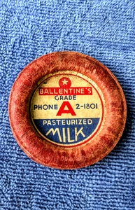 BALLENTINE'S DAIRY, FUQUAY VARINA, NC Vintage Farm Milk Bottle Cap PHONE 2-1801 - Picture 1 of 5