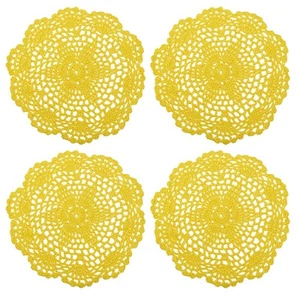 4Pcs Crochet Doilies 8" Handmade Cotton Coaster Round Lace Placemats Yellow - Picture 1 of 5