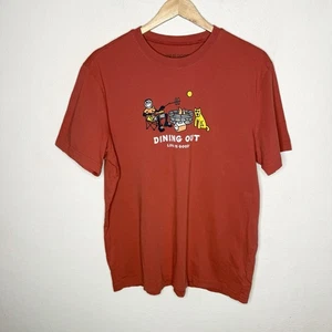 Life Is Good Dining Out Tee Shirt Men’s Large T-shirt Cotton Outdoor Camping Dog - Picture 1 of 7