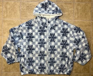 Country Woods Deep Pile Sherpa Zip Fleece Adult XL Snowflake All Over Hooded - Picture 1 of 8