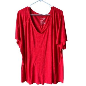 Terra & Sky V Neck Pullover Tunic Top Plus Sz 3X (24W-26W) Red Cap Sleeve Womens - Bild 1 von 6