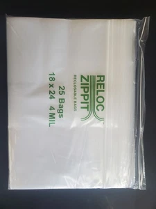 25 18x24 4MIL QSPAC Reclosable Zippit Zip Seal Lock Top Reloc Clear Bags 4 Mil - Picture 1 of 1