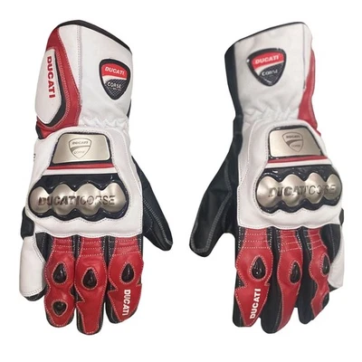 Guantes de cuero Ducati Corse moto carreras rojo blanco negro equipo de protección Foto 1 de 4