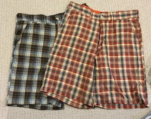 Lot Of 2 Men's Red Snap Shorts Plaid Cotton Shorts Size 38 - Picture 1 of 4