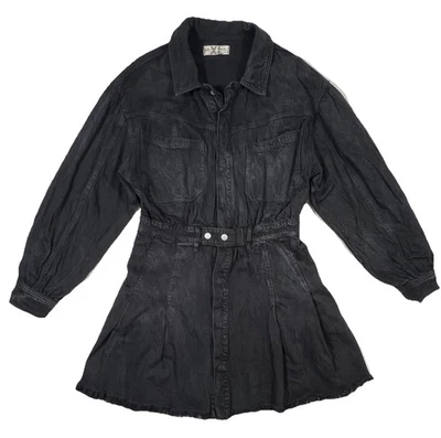 WE THE FREE Free People Womens XL Chain of Command Black Denim Snap Mini Dress - Image 1 of 4
