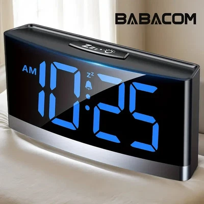 Digitalwecker schwarz LED 6,5 Zoll USB Wecker 5 Helligkeit 3 Töne Snooze modern - Bild 1 von 4