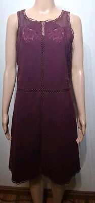 Vestido Ted Baker Codi Borgoña Bordado Festoneado Sin Mangas Talla TB 3 US 8 Foto 1 de 4