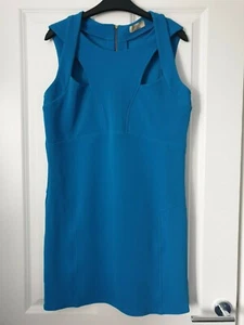 LOVE LABEL AQUA BLUE RIBBED STRAPPY OPEN NECK TRIM STRETCHY BODYCON WIGGLE DRESS - Picture 1 of 5