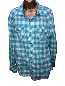 Buckle Black Mens Blue White LS Aqua Blue White Shirt Size L Flip Cuff - Picture 1 of 10