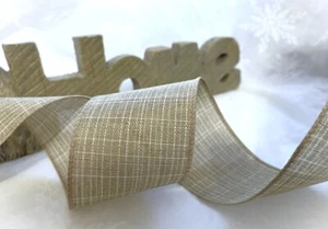 COUNTRYSIDE WEAVE beige & Ivory woven fabric - Luxury Wire Edge Ribbon - Picture 1 of 4