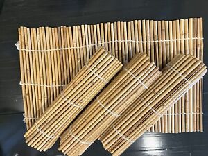 Eco Friendly Natural Bamboo Matchstick Table Placemats Black Threadwork Set of 4