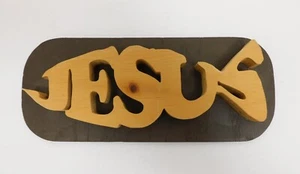 Jesus Wall Art Fish Plaque Sign Wood Handmade 5x11” Rustic Vtg Hanger - Picture 1 of 5