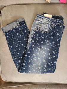 Arizona Jean Co Girls Cropped Jeans 14 Reg Medium Wash Bow/Polka Dot Print Denim - Picture 1 of 8
