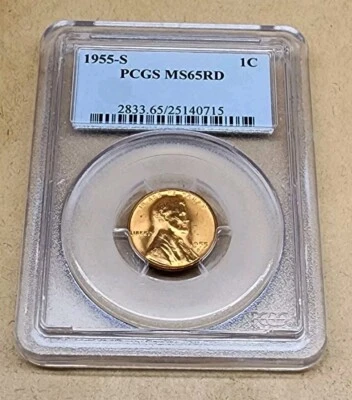 1955 S Lincoln Cent PCGS MS65RD - Image 1 of 2