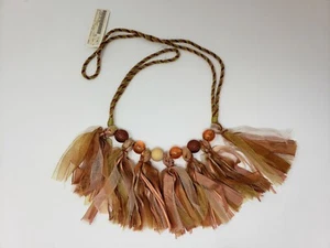 2 RARAS CORTINAS SUDAFRICANAS MODERNAS CON CUENTAS CINTA ÁMBAR ORO SALMÓN CORBATAS - Imagen 1 de 12